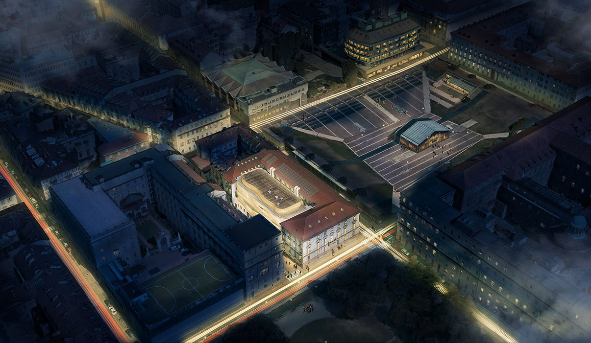 Night perspective, CGi, of Turin Campus, ESCP Business School