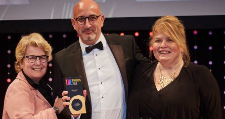 Prof Simon Mercado, Sandi Toksvig and Sharon Butler, EVP for Global Education at official sponsor Flywire